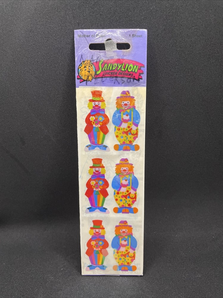 Rare Sandylion Mother Of Pearl Mod Clowns Stickers 1 Sheet NIP