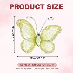PATIKIL 100Pcs Butterflies for Crafts, 1.2″ Mesh Wire Glitter Yellow