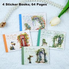 Charming Vintage Floral Sticker Book Set – 4 Books, 64 Pre-Cut Craft Stickers
