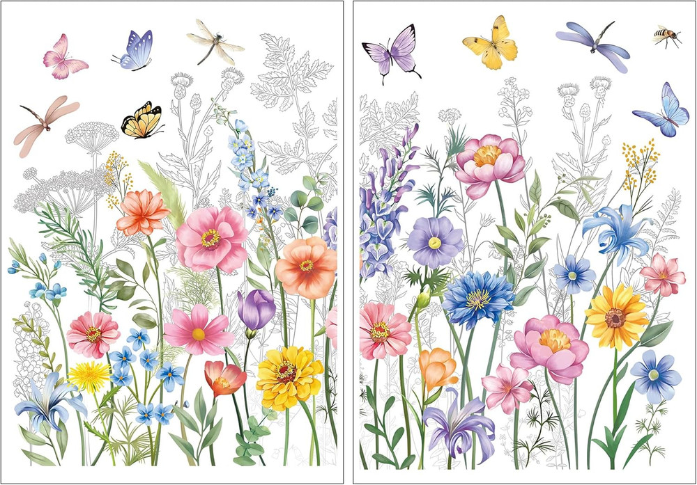 Floral Rub on Transfers for Crafts and Furniture, 2 Sheets Large Flower Butterfl