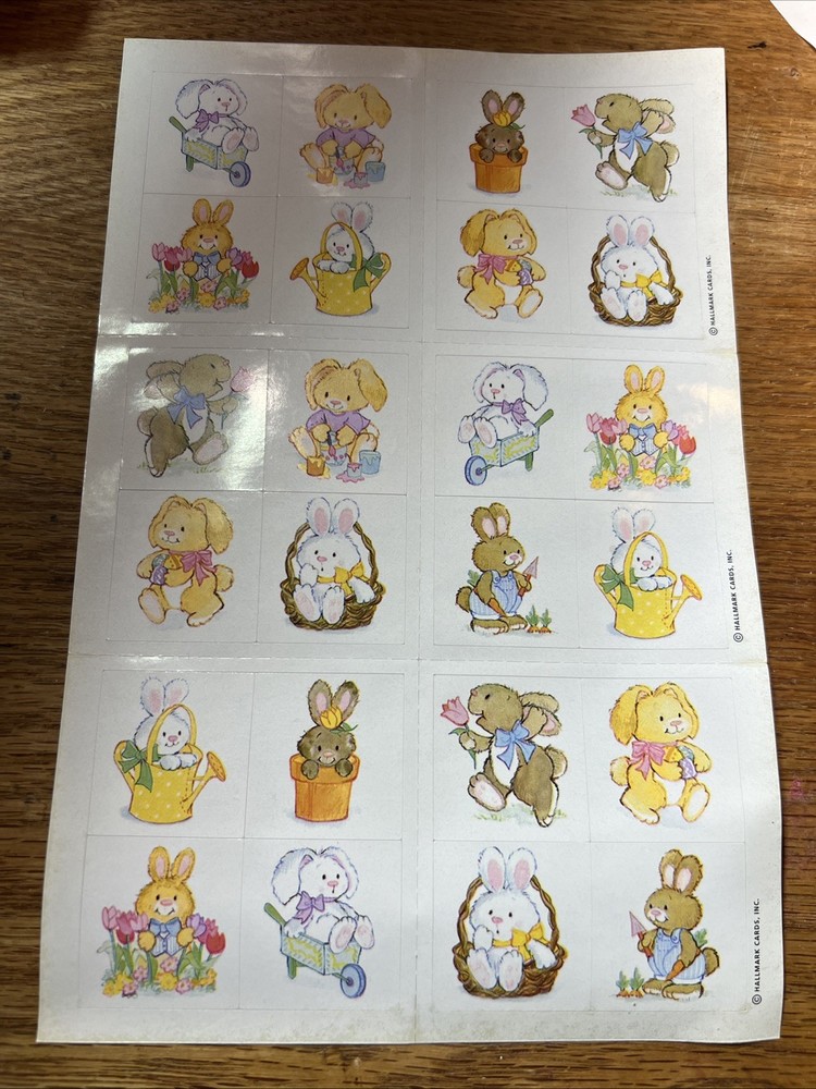 Vintage Hallmark Easter Bunnies Baskets Flowers LARGE Sticker Sheet 6×9 #27-416