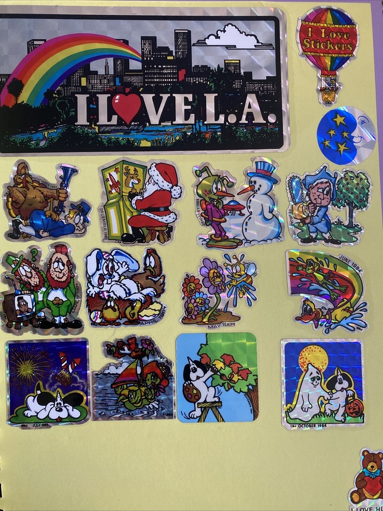 Lot of Vintage BJ ’ Sticker of the Month Club 1983 1984 Prism plus I love LA