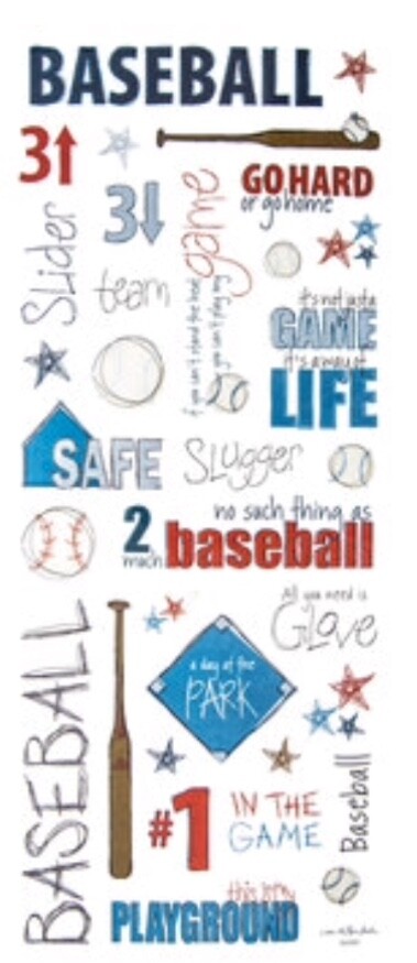 Baseball Bat Slider Game Safe Doodle Phrase Scrapbook Stickers 5” x 12”