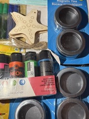 Mixed Brands Craft Lot: Crafter’s Square Glitter Glue, Jot Tins, Crayola 3D Wood