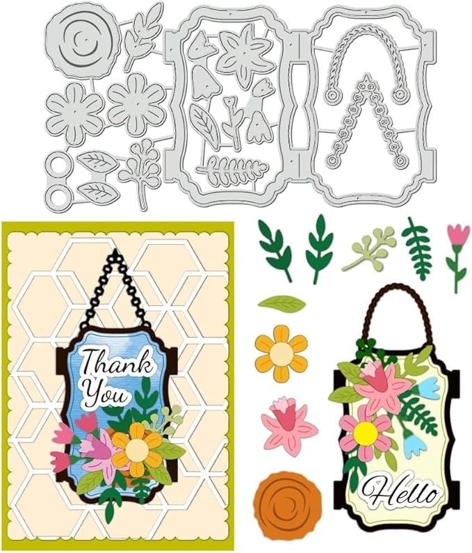 Wooden style store sign hang tag with flowers metal cutting dies cut cutter die