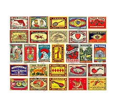 Match Box Covers, Safety Matchbox Label Reproduction Art Tags, 1 Sticker Sheet