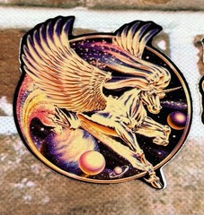 2 UNICORN PEGASUS space celestial fantasy VINTAGE sticker glitter prismatic