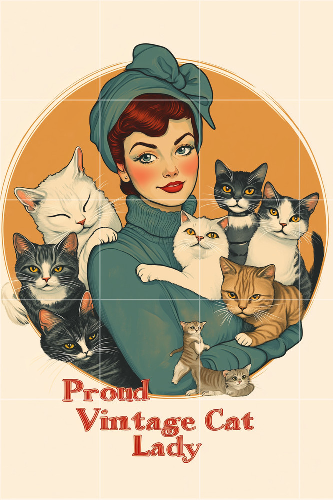 VTG CAT LADY Scrapbook Card Topper Crafts Junk Journal Art Card 4 x 6″ Laminated