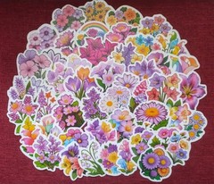 50pc. ASSORTED BRIGHT FLOWER WATERPROOF VINYL STICKERS/DECALS