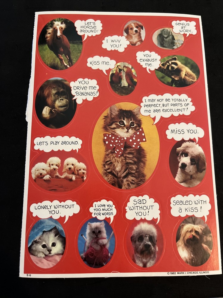Vintage 80’s Mark 1 Cute ANIMALS Large Stickers Sheet