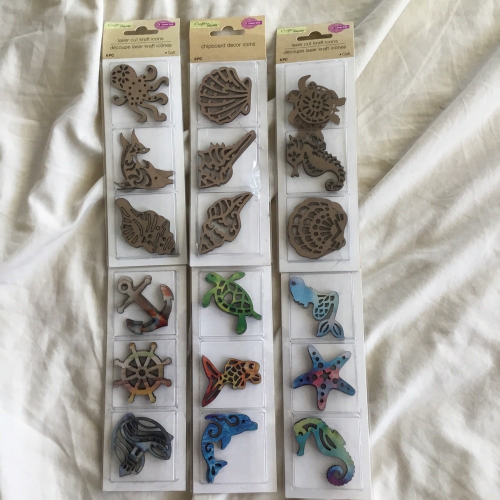 Crafters Square Laser Cut Kraft Icons NAUTICAL SEA LIFE – 6 Packages- 6 in Each