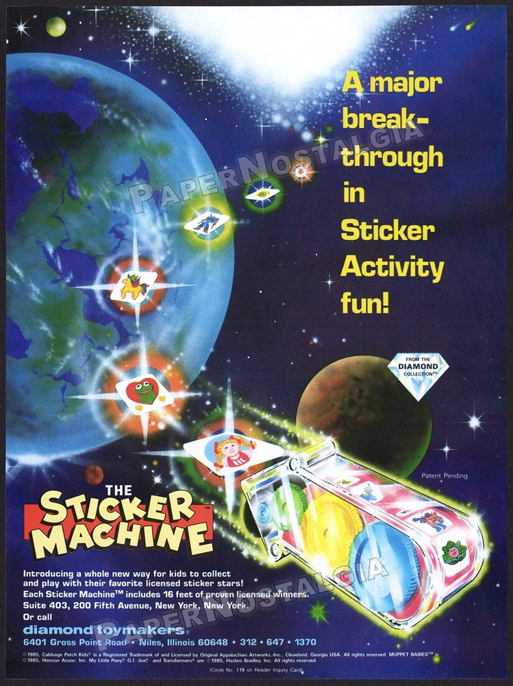 DIAMOND TOYMAKERS – Original 1985 Trade AD / ADVERT _ Sticker Machine Promo