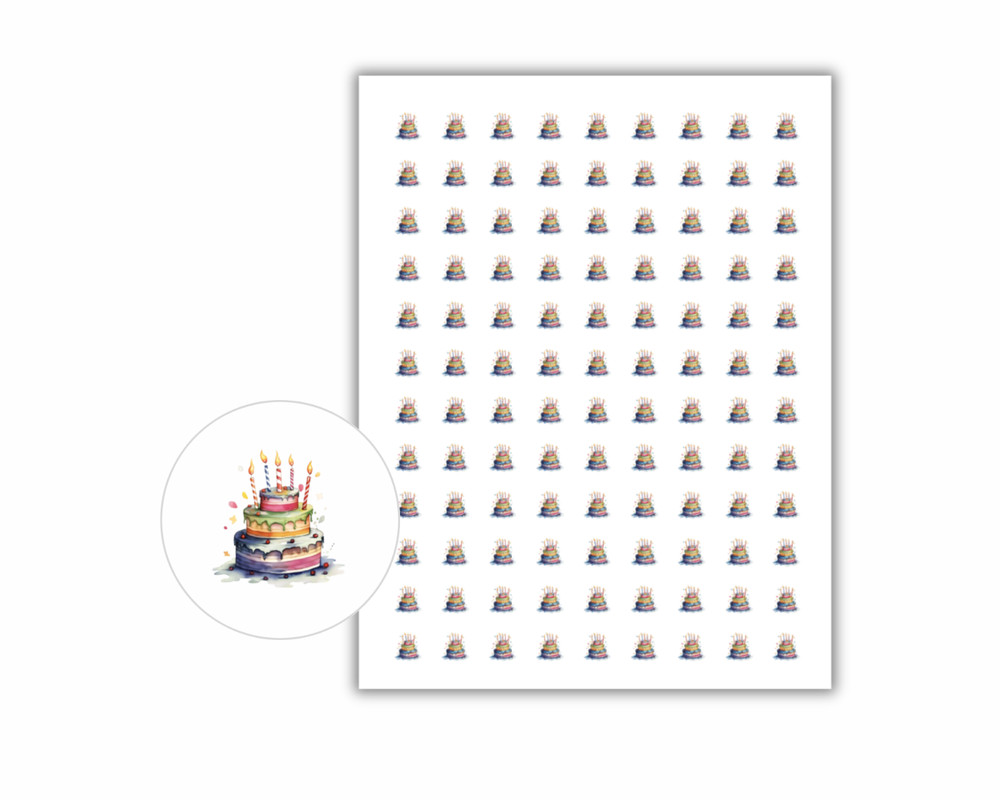 Birthday Party Cake Planner Journal Stickers, Round