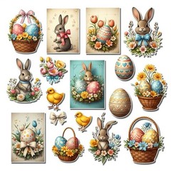 Choose ASet Bunny Rabbit Easter Tags Embellishments Junk Journal Scrapbook
