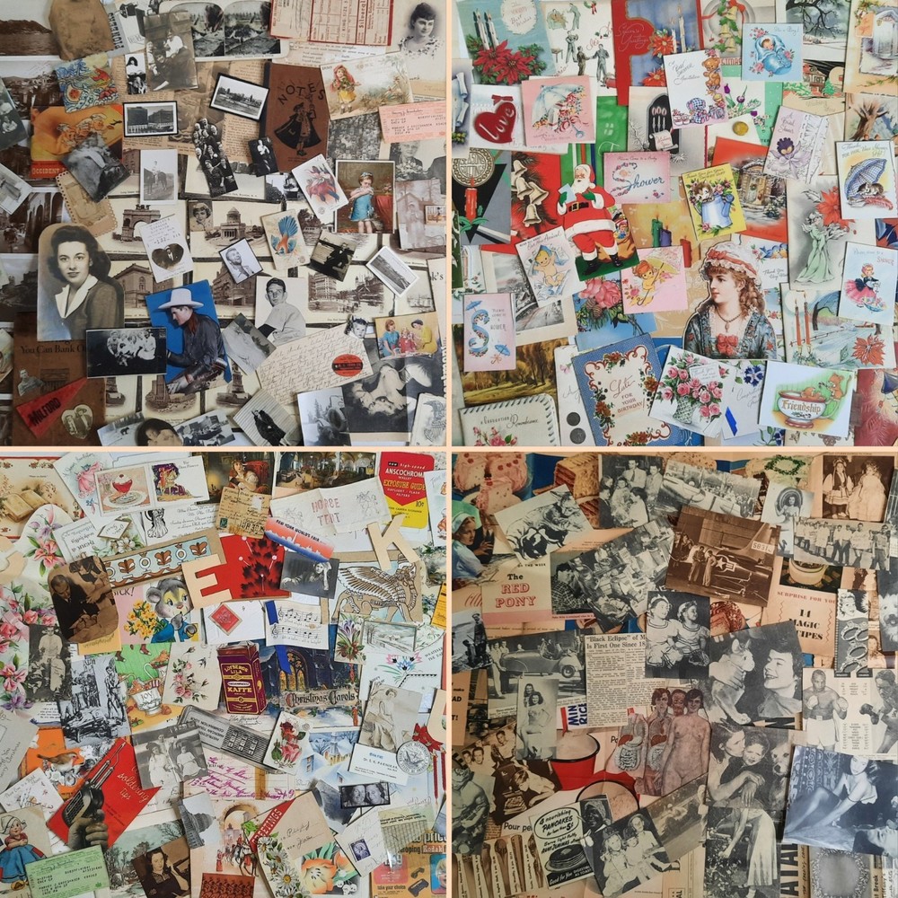 Vintage Junk Journal Paper Lot Ephemera Craft Bundle Old Photos Christmas Cards