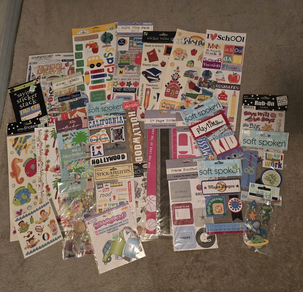 Lot Of Multiple Scrapbooking Stickers Sports Vacation School Theme