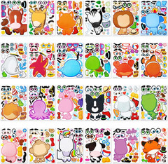 24 Sheets 9″X6″ Make a Face Stickers for Kids – Unicorn, Dinosaur, Animal Design