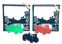 7- RED, GREEN, & BLACK TRACTORS ON FARM «COUNTRY LIFE» SILHOUETTE DIE CUT/CUTS