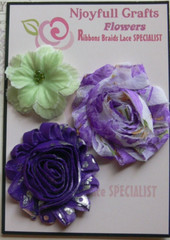 PURPLE WHITE Floral – GREEN & SILVER Fabric Lace Flower Mixes 50-60mm – N3 B NJC