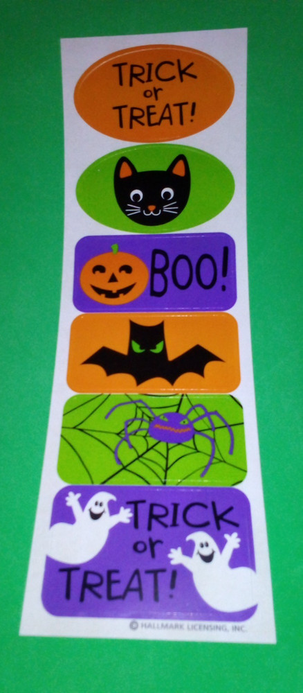 Hallmark Halloween Sticker Sheet Bat Cat Spider Pumpkin Scrapbooking 1″ x 3″
