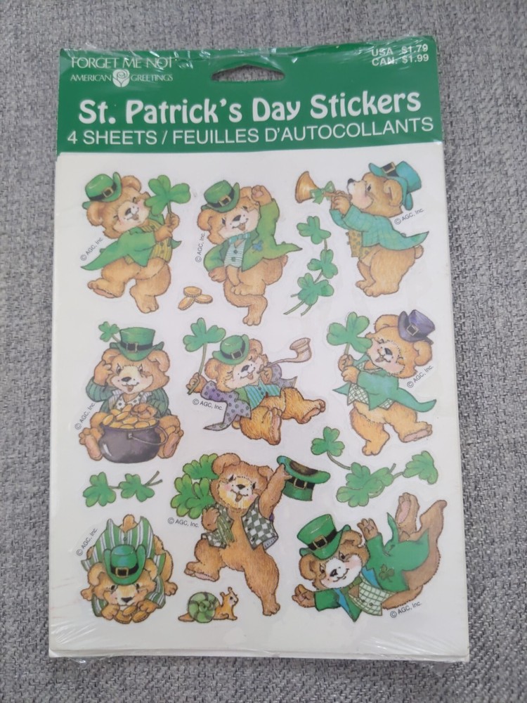 New Sealed VTG American Greetings St. Patrick’s Day Leprechaun Bear Stickers