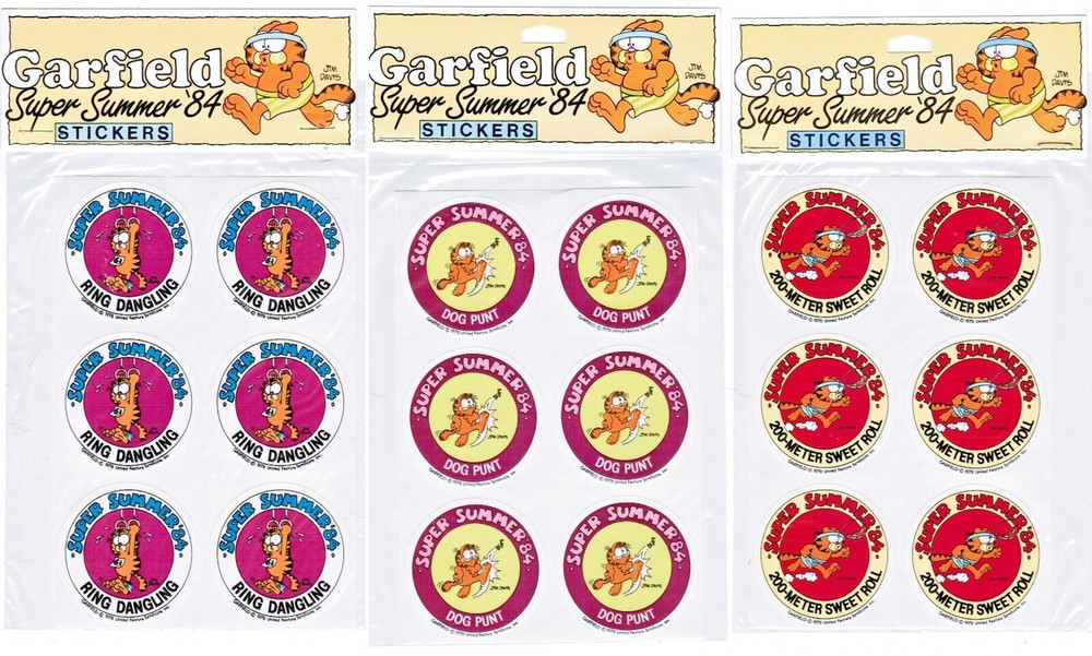 Vintage 1984 GARFIELD the Cat Super Summer 84 Olympics Stickers! 3 New Packs
