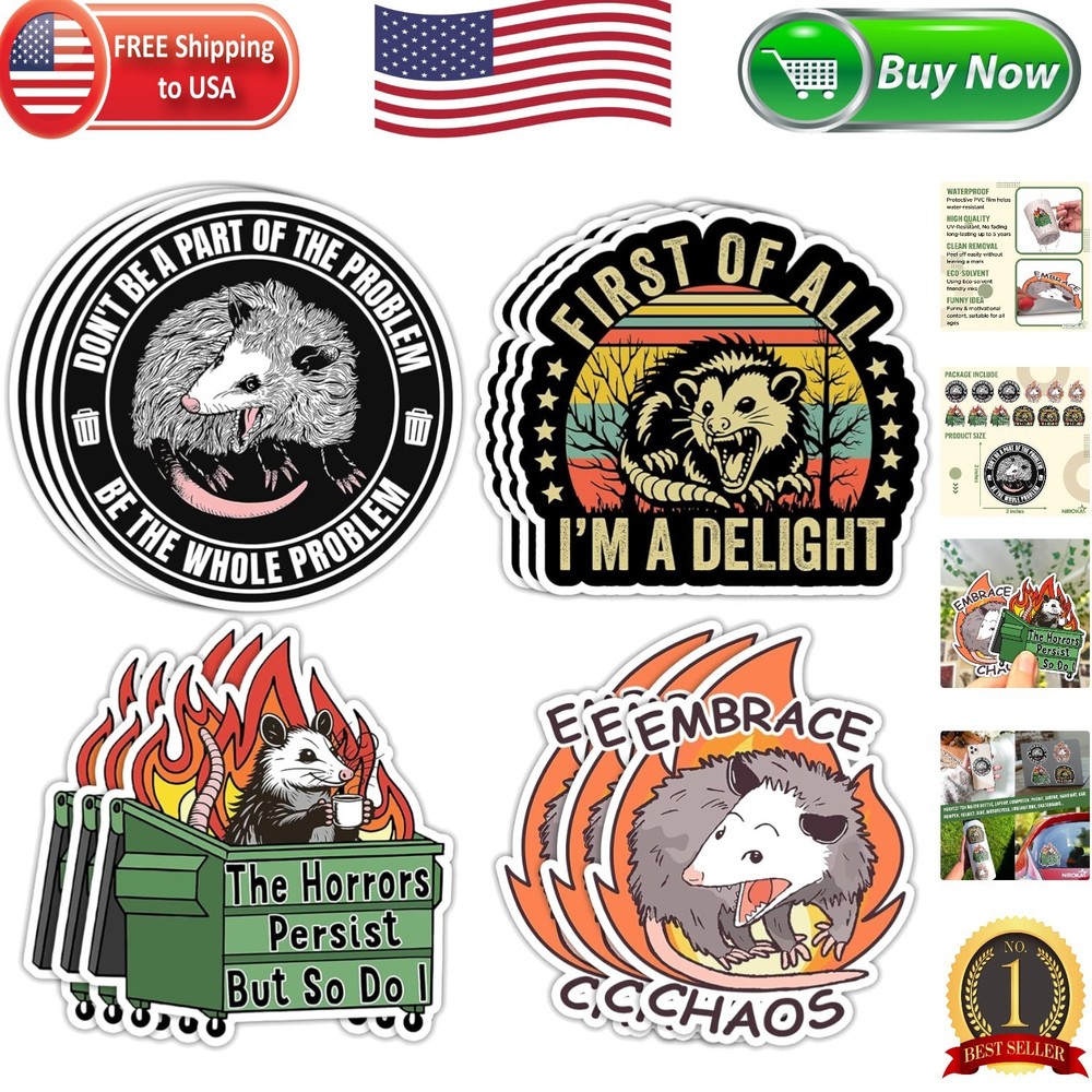 Whimsical 12-Piece Opossum Sticker Set – Durable & Waterproof for All Surfaces
