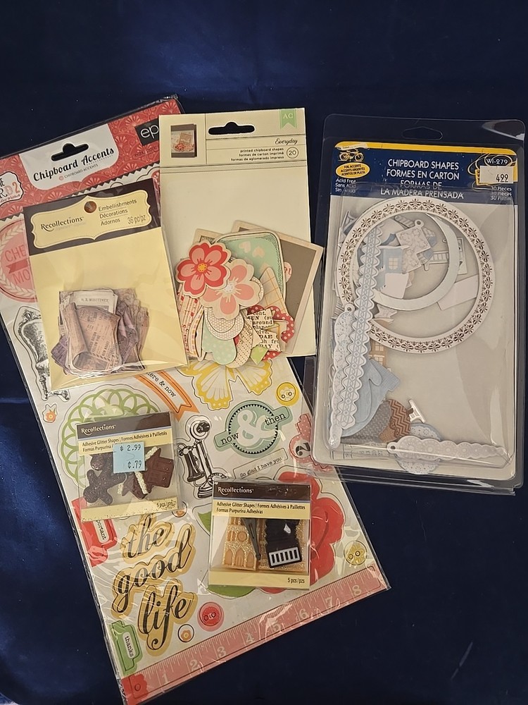 Chipboard Accents & Glitter Shapes Lot Of 6