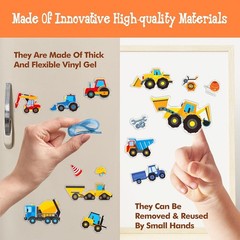 39PCS Construction Vehicle Jelly Stickers – Removable & Reusable Gel Decals