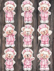 Pink Nurse Bear Die Cut Vinyl Stickers Set Scrapbooking Laptop Water Bottle
