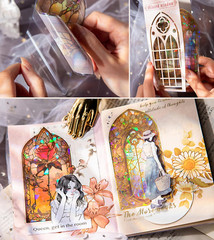 Glazed Flower Window Frame Stickes,60 Pieces Glitter Holographic Transparent PET
