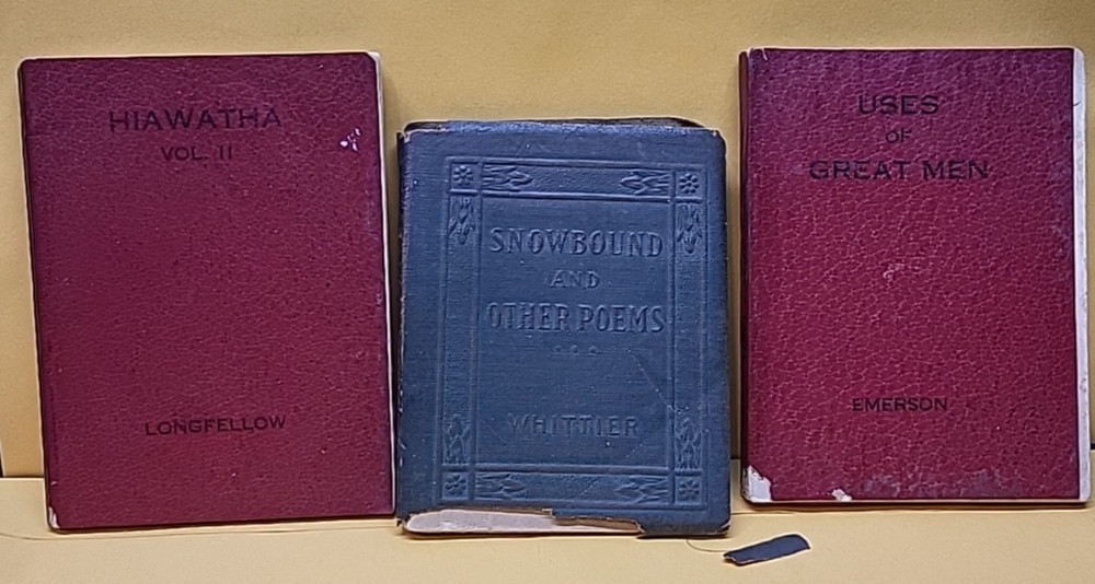 Lot of 3 Pocket Books 3″-4″ HIAWATHA SNOWBOUND USES OF GREAT MEN Junk Journal