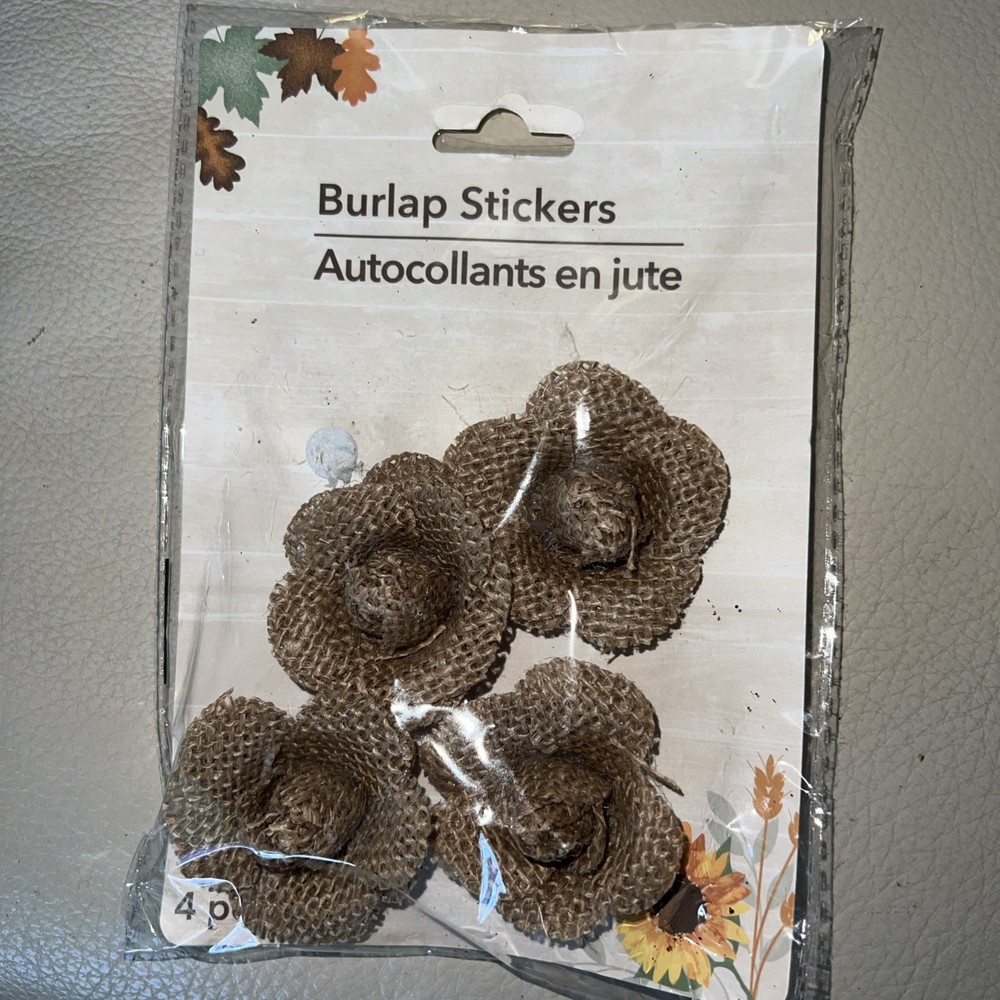 Burlap Flower 2” Scrapbooking/Craft Stickers New Set of 4
