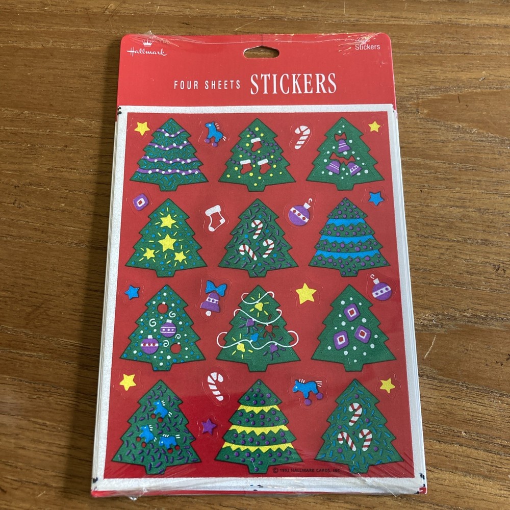Vtg 1992 Hallmark CHRISTMAS TREE /XMAS stickers -4 full sheets. Still Sealed/MIP