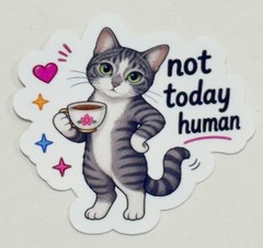 Exclusive R3DTABBY ART «Not Today Human» Cute Cat W Drink Multi-Color Sticker