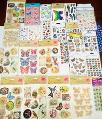 Large Sticker Lot Themed Birds Butterflies feathers Flowers Plants Farmhouse