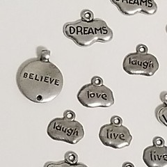 Lot Silver Tone Metal Inspiration Word Charm Love Live Dream Laugh Joy Believe-A