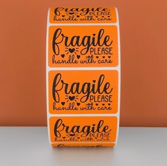 Fragile Stickers Handle With Care Labels Yellow Shipping Warning 2×1