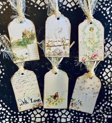 6 Junk Journal Tags Vintage Shabby Chic Lace Collage~Gifts~Scrapbooks~Cards~#7DL