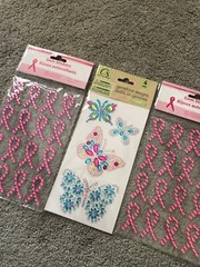 Breast Cancer Awareness Ribbon & Butterflies Stickers Bling Gemstone Design LOT
