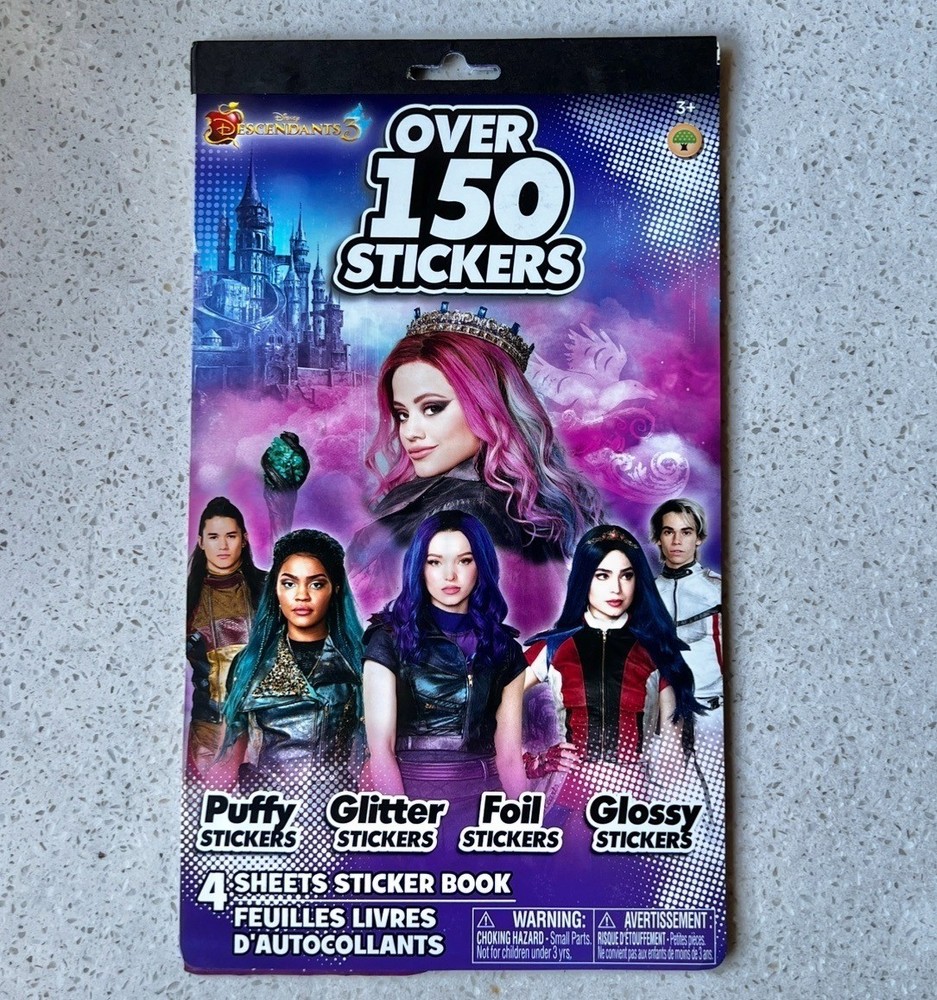 Disney Descendants 3 Sticker Book Kids 4 Sheets Of Puffy Glitter Foil & Glossy