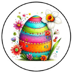 COLORFUL EASTER EGG WITH DAFFODIL ENVELOPE SEALS LABELS STICKERS PARTY FAVORS