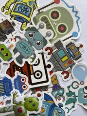 ROBOT ASSORTMENT Stickers (6pc)Buzz•Metal•Beep•Strong •Machine•Computer•￼Chat• ￼