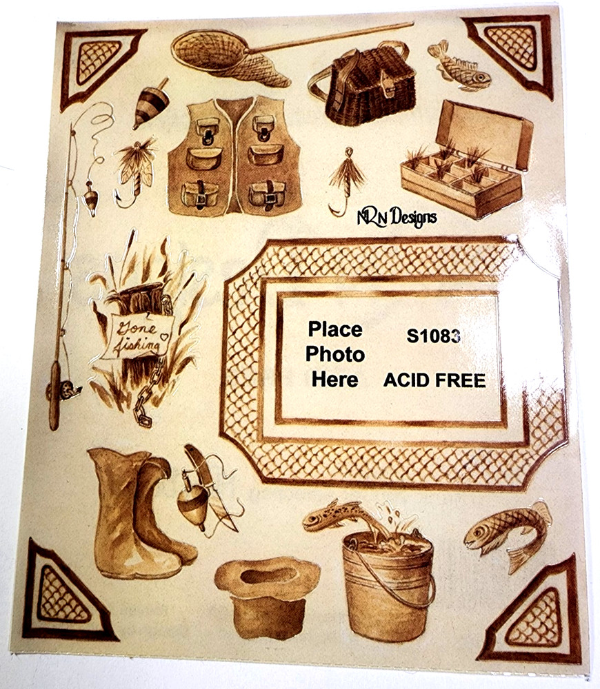 Vintage Fishing Stickers NRN Designs Sepia Trout Creel Scrapbook Acid Free RARE