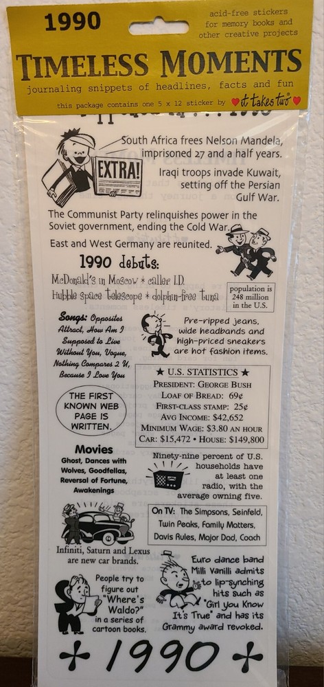 It Takes Two 1990 Timeless Moments 5″x12″ Sticker, Scrapbook Embellishment #139