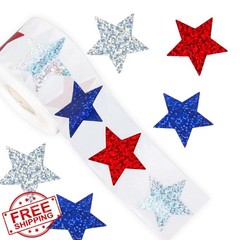 RUPOFUZA 500 Pcs Christmas Star Stickers Red White Blue