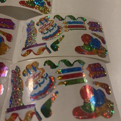Vtg 1980s stickers Hambly Studios Mylar Foil Shiny Birthday Stickers Set 5 (a83