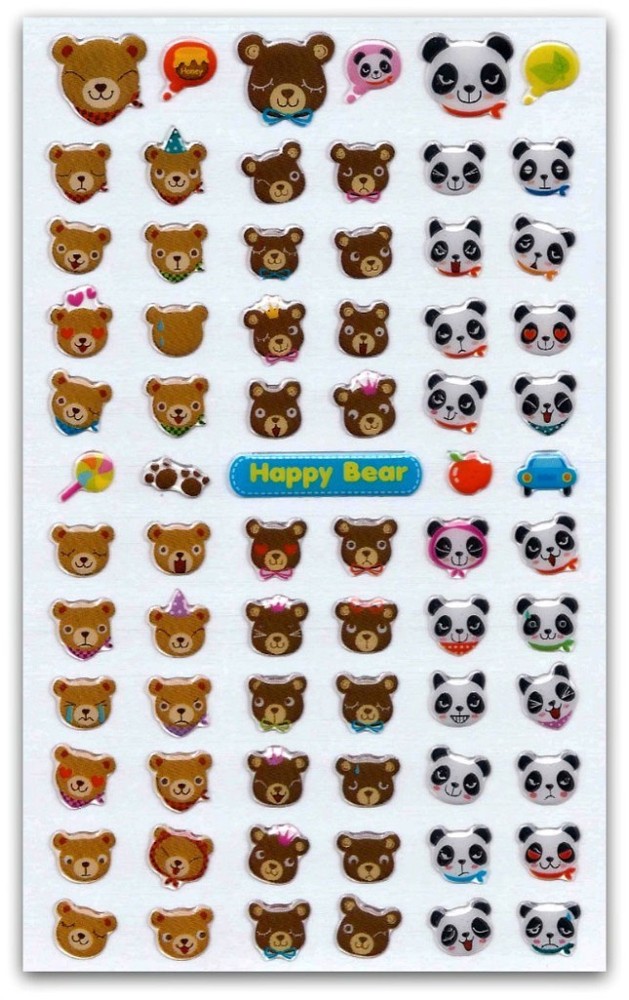 CUTE BEAR GEL STICKERS Sheet Happy Panda Teddy Animal Craft Scrapbook Sticker