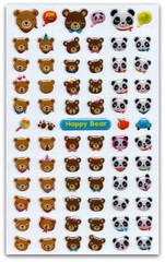 CUTE BEAR GEL STICKERS Sheet Happy Panda Teddy Animal Craft Scrapbook Sticker
