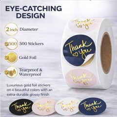 500 2 inch Thank You Stickers – Round Labels with Gold Foil Heart Black, Whit…
